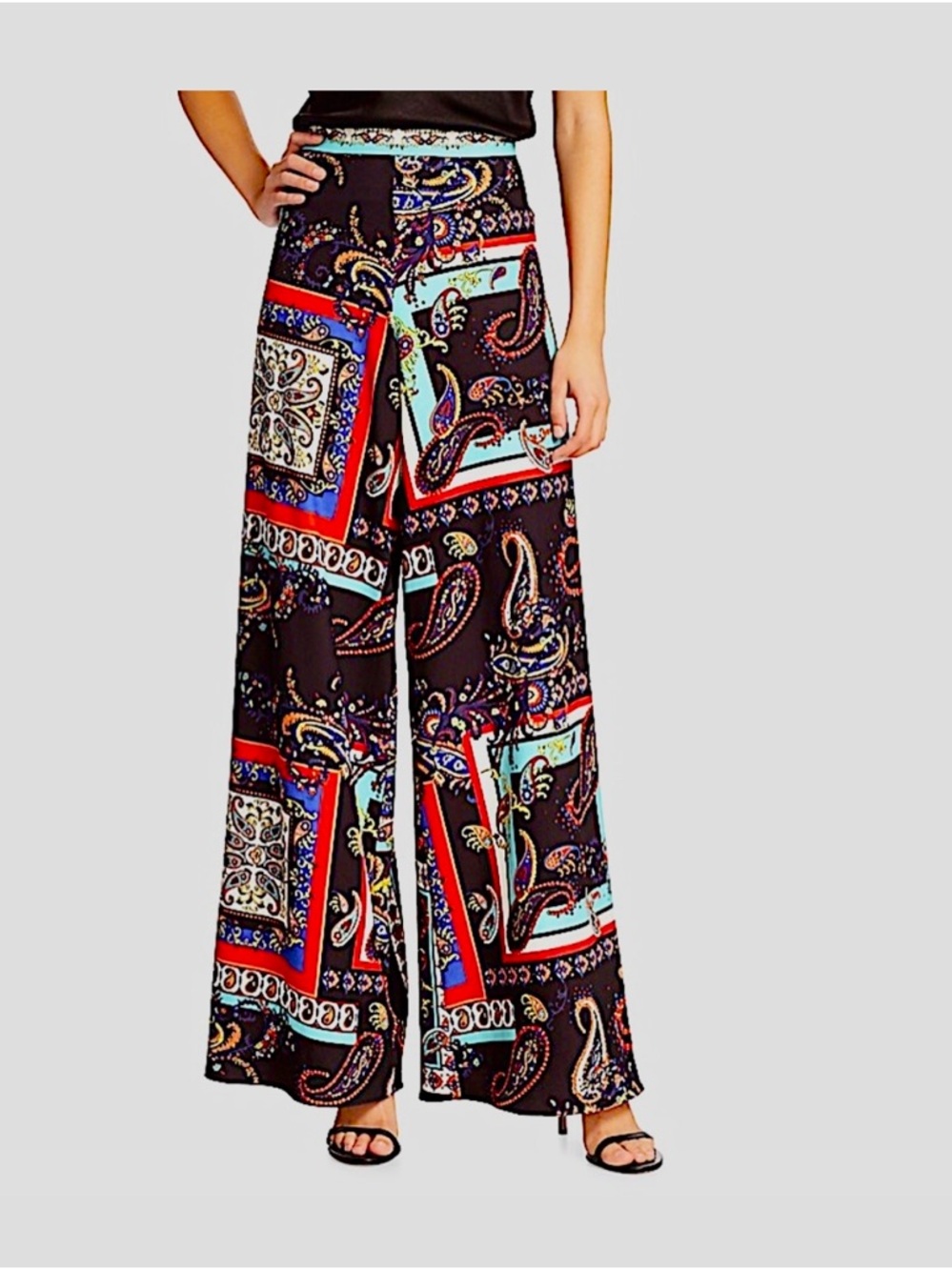 Alice + Olivia Black Athena Paisley Patchwork Wide-Leg Pants